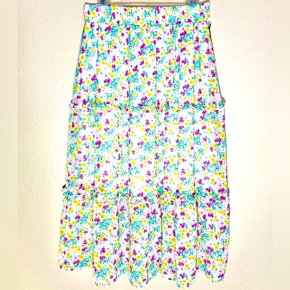 june & hudson Dresses & Skirts - June & Hudson Tiered Floral Skirt Boho Midi Maxi Ruffle Stretch NWT